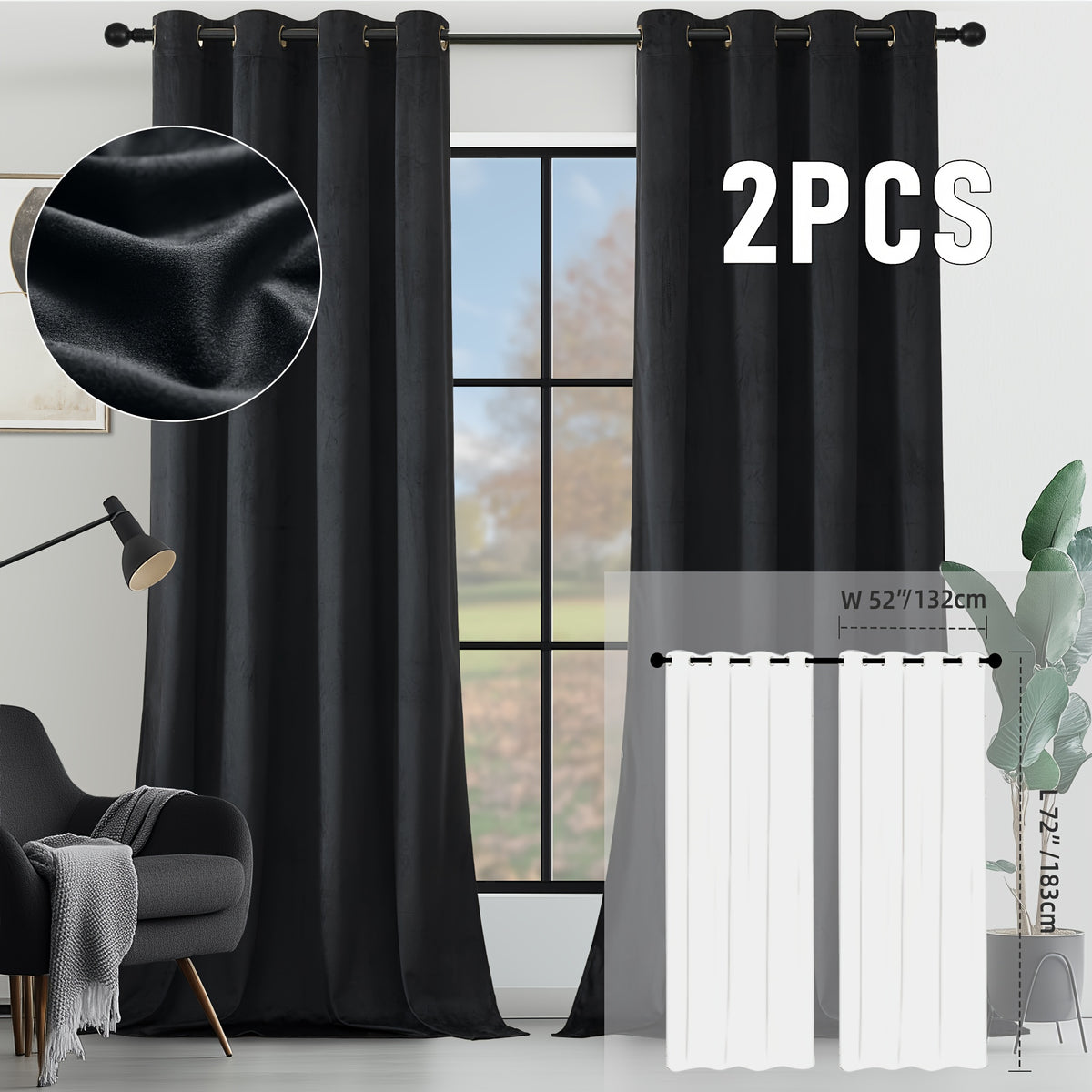 2pcs Velvet Room Darkening Curtains | Vintage Soundproof and Thermal Insulated, Elegant Soft Velvet Grommet Top Curtains for Living Room and Bedroom, Unlined, Solid Color, Fashionable Valentine'S Day Décor