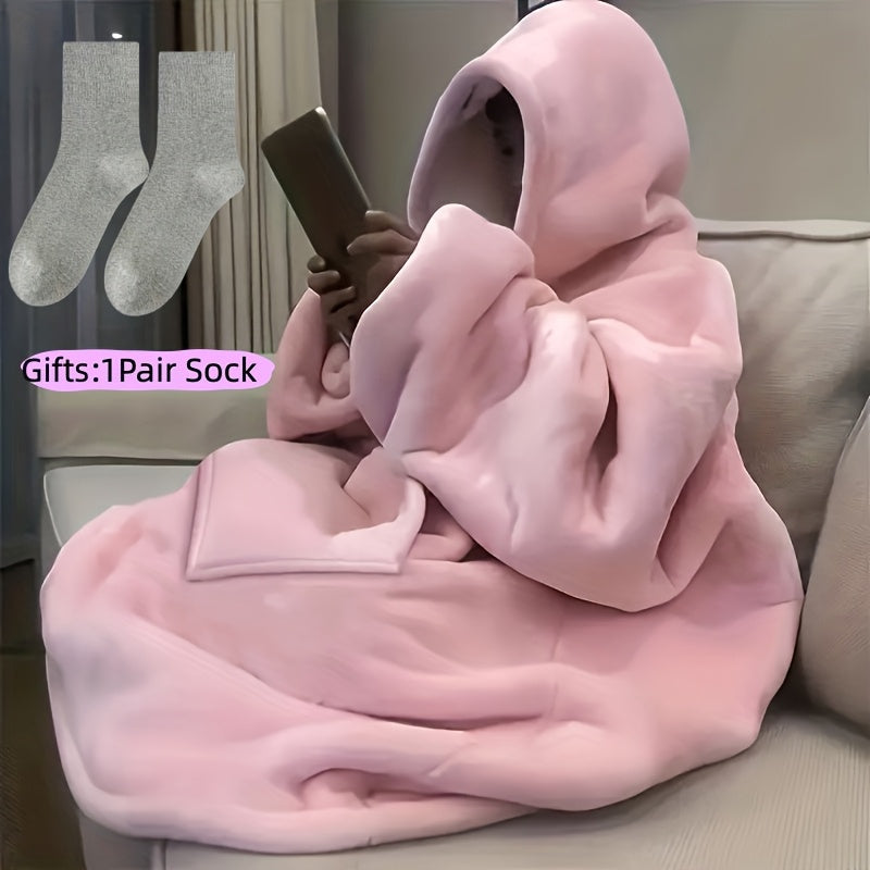 Hooded Wearable Blanket for Adults, Soft Reversible Oversized Lounge Wrap with Kangaroo Pocket, Pink, Gray and Pumpkin Styles for Cozy Nights