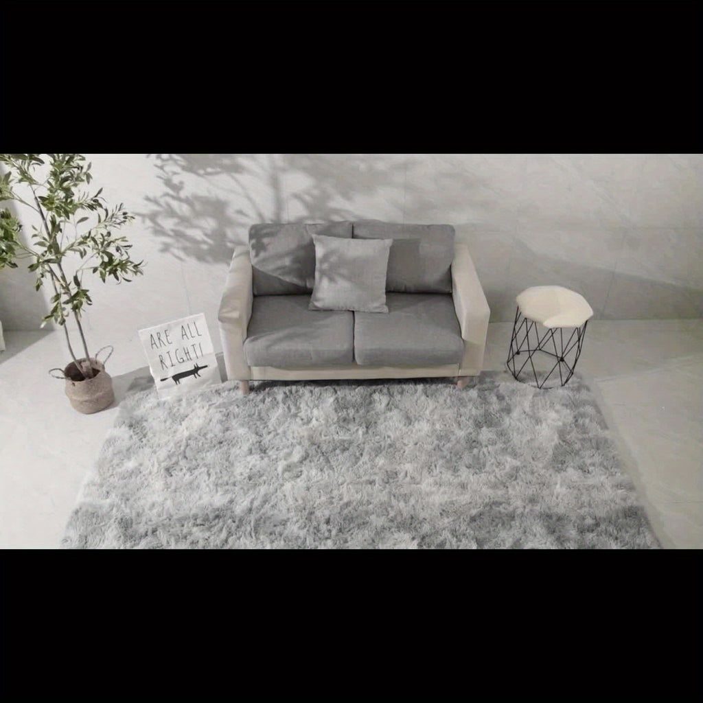 Rectangular Plush Area Rug, 62.99 x 90.55 Inch Soft Fluffy Carpet in Grey and Tie-Dye Colors for Living Room Sofas and Cozy Bedroom Decor