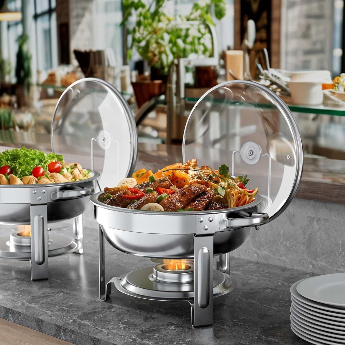 Stainless Steel Chafing Dish Buffet Set, 1, 2 or 4 Pack Food Warmers with Gold or Silver Accents for Catering, Parties and Holiday Dinner Serving