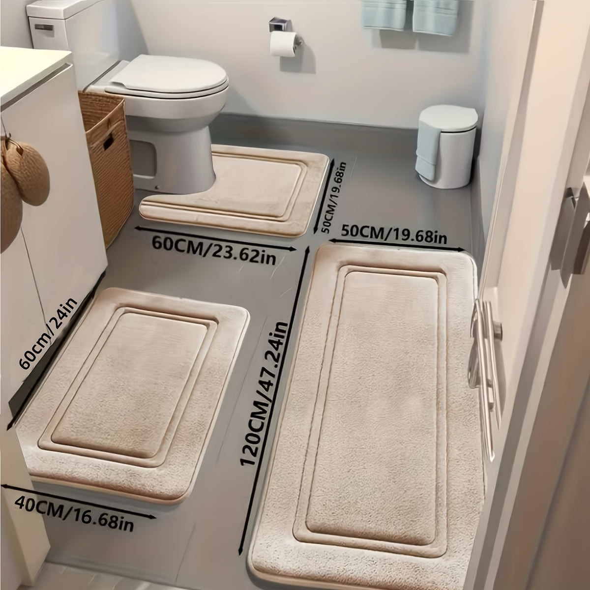 3pcs 25D Sponge Bath Mats - Super Absorbent Non-Slip Shower Rugs, Thick Soft Bath Tub Floor Mat Suitable for Bathtub, Shower, Bathroom - Heavy Foot Traffic Areas, And Modern Bathroom Decor