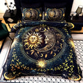 Sun and Moon Duvet Cover Set, 3-Piece Golden Celestial Print Bedding with Two Pillowcases for Twin Twin XL Full Queen and King Bedrooms and Dorms