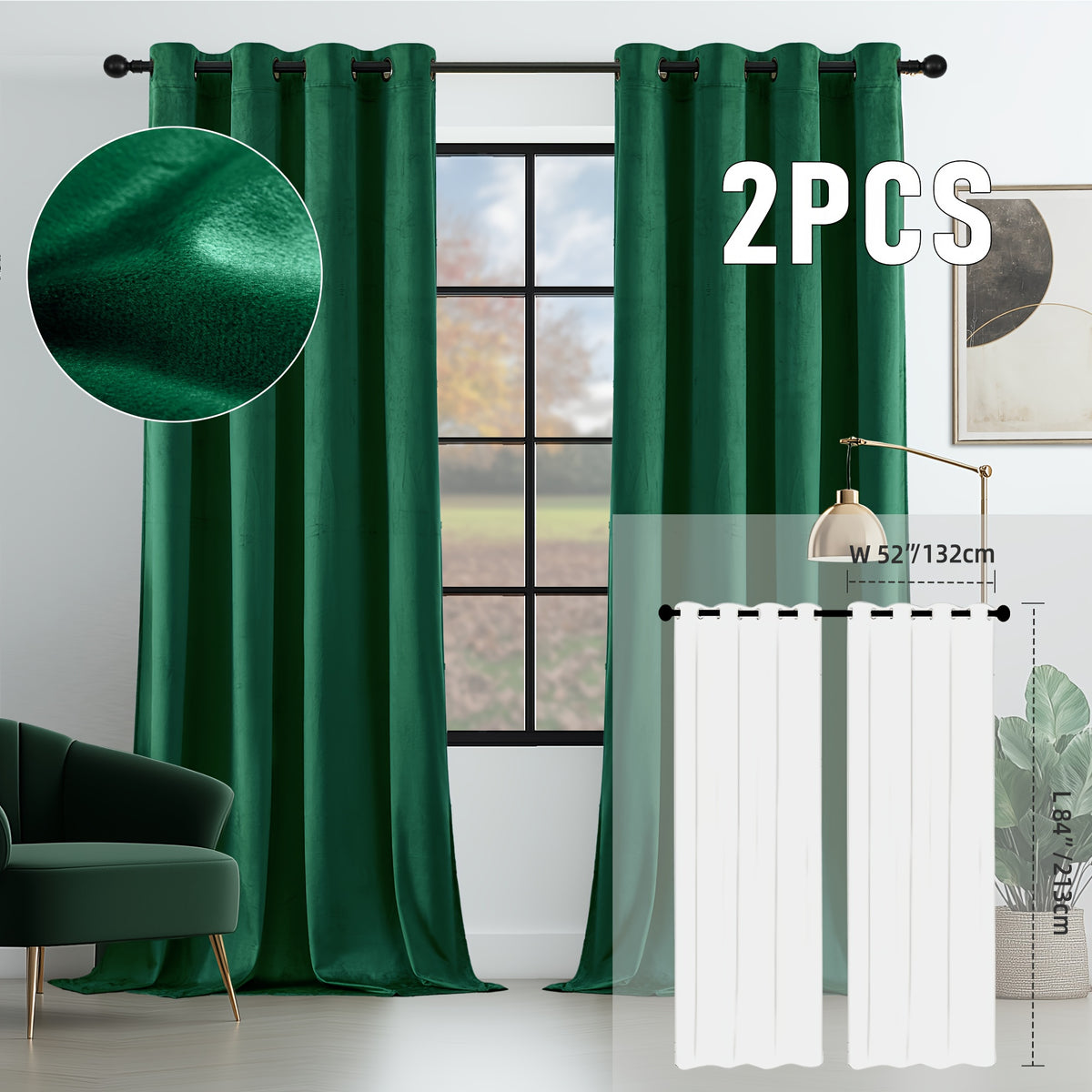 2pcs Velvet Room Darkening Curtains | Vintage Soundproof and Thermal Insulated, Elegant Soft Velvet Grommet Top Curtains for Living Room and Bedroom, Unlined, Solid Color, Fashionable Valentine'S Day Décor