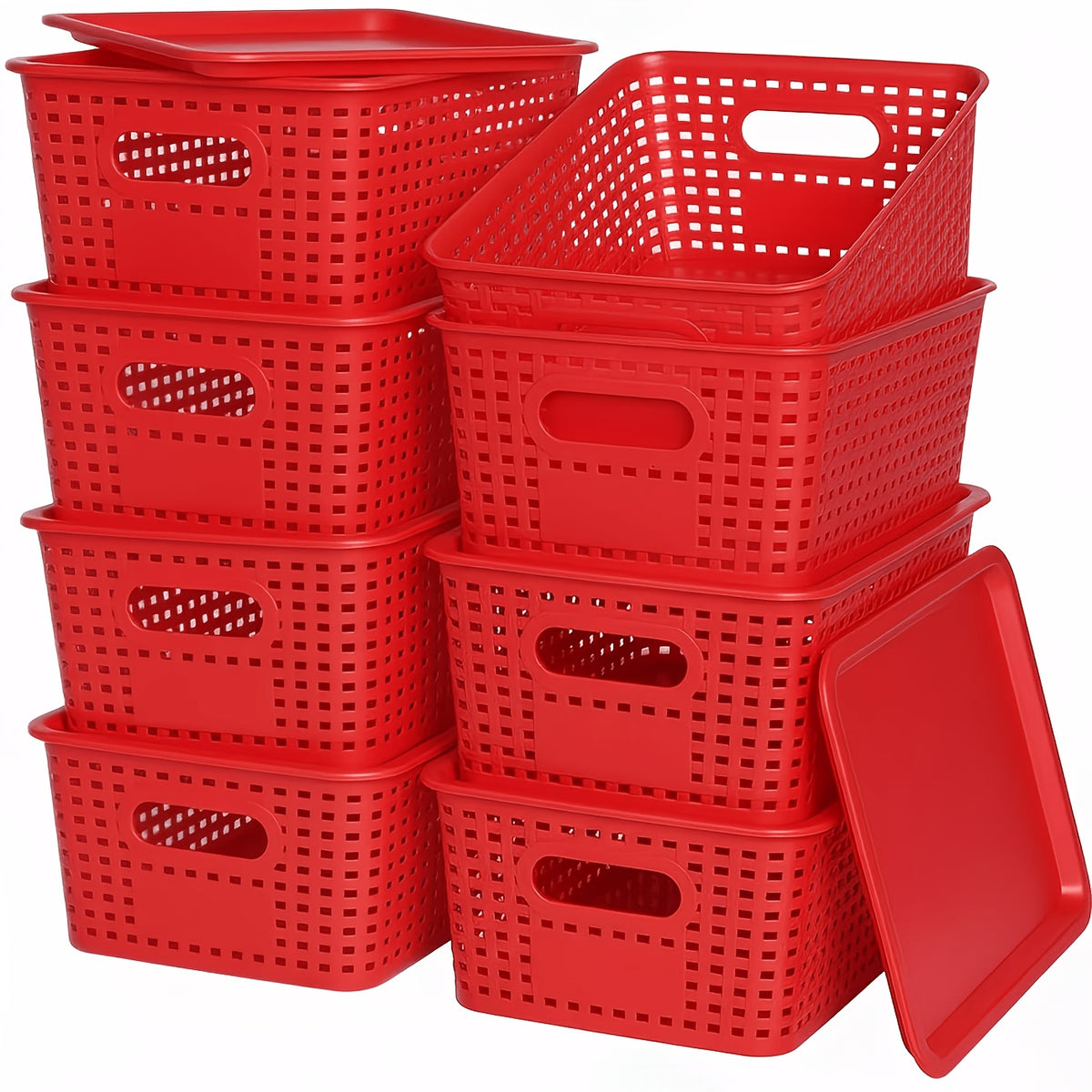 8/4-Pack-Space-Saving Organizers with Lids for Shelves/ Closet/ Desk | Multi-Scene Use In Dorm, Playroom & Office (10"x7"x4", Declutter Essential) with A File Organizer Bag, The Best Gifts for Easter Sunday And Mother's Day