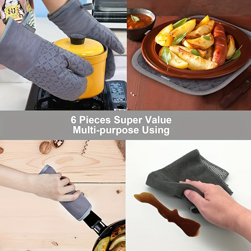 6pcs Oven Mitts And Pot Holders/ 1 Pair Oven Mitts, Kitchen Oven Glove High Heat Resistant Oven Mitts And Potholder With Non-Slip Surface For Cooking, Mother'S Day Gift