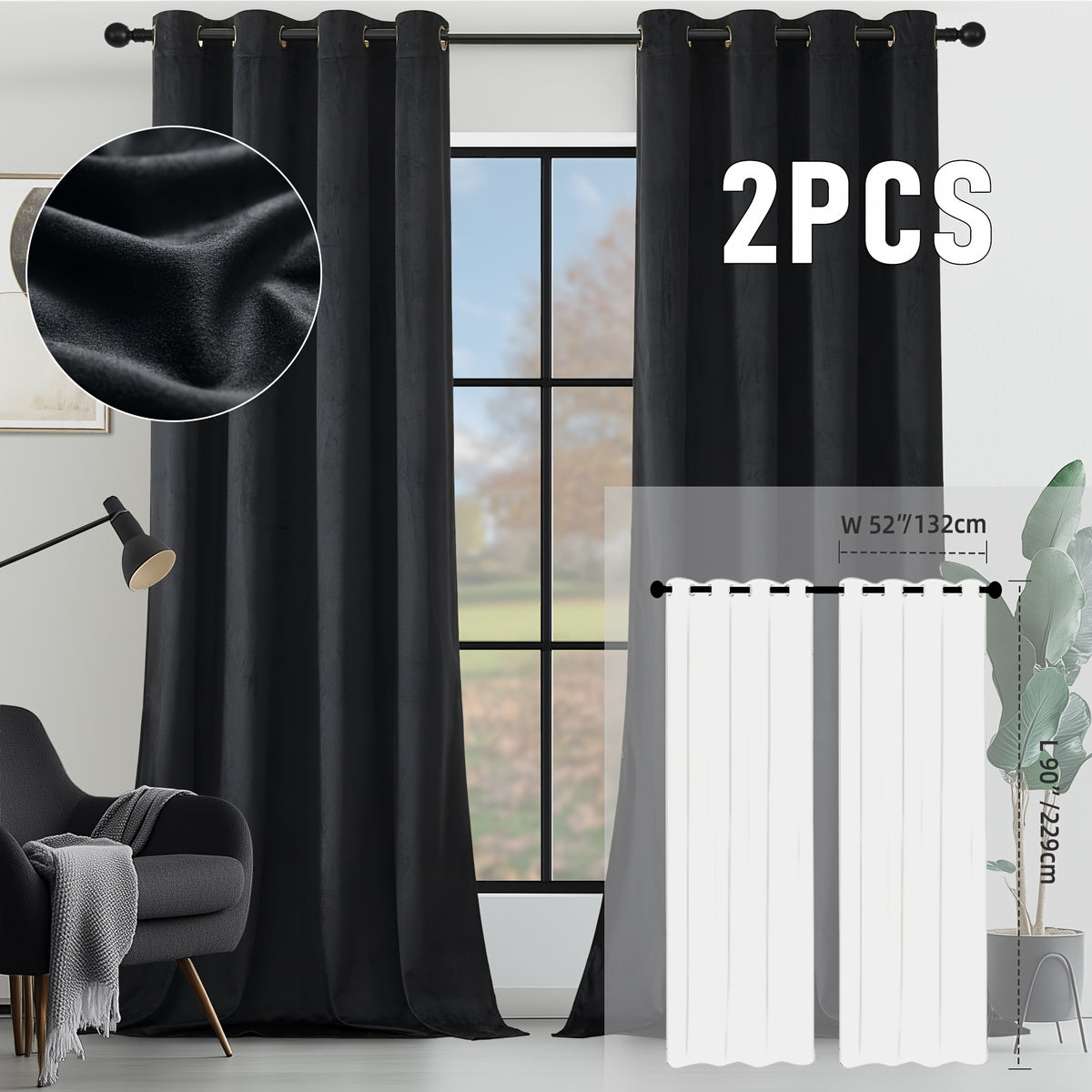 2pcs Velvet Room Darkening Curtains | Vintage Soundproof and Thermal Insulated, Elegant Soft Velvet Grommet Top Curtains for Living Room and Bedroom, Unlined, Solid Color, Fashionable Valentine'S Day Décor