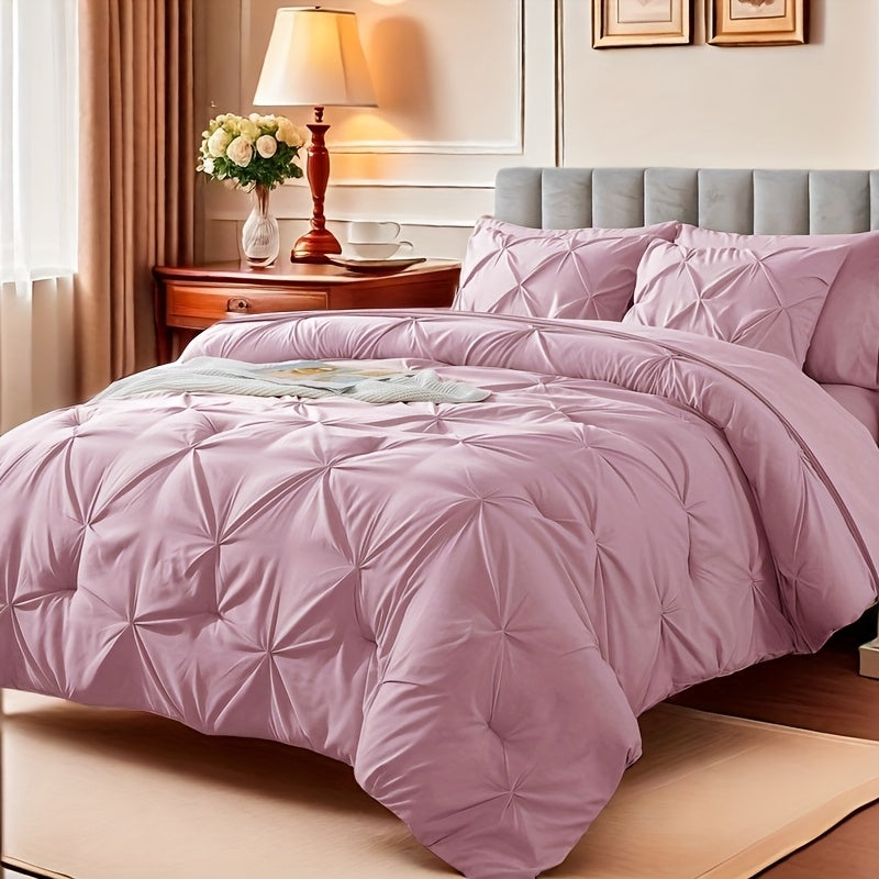 Cosybay 7 Piece Pinch Pleated Comforter Set Queen King Size, Luxury Soft Fluffy Bedding Includes 1 Comforter, 1 Extra Deep Pocket Fitted Sheet, 1 Flat Sheet, 4 Pillowcases & Pillow Covers, Perfect for Halloween Party, Holiday Celebrations & Birthday