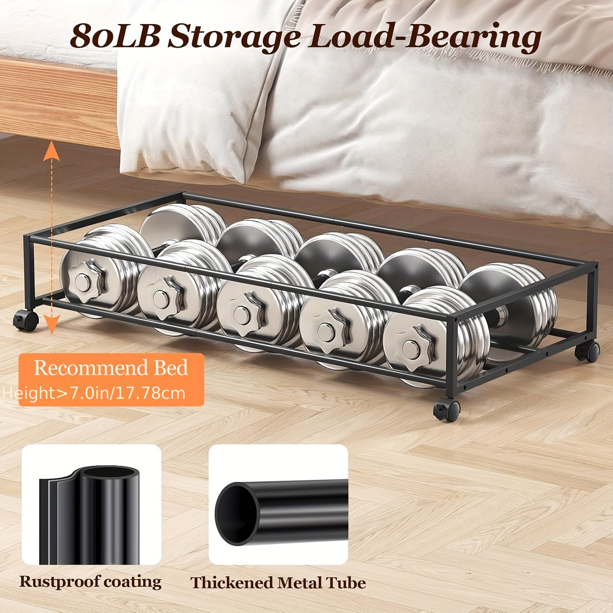 2-Pack Wheeled Under Bed Storage Box, Under Bed Storage Box, Under Bed Shoe Rack Organizer, Metal Drawer Under Wheel Bed for Clothes, Blankets, Shoes,, Books, Bedding, Under-Bed Storage