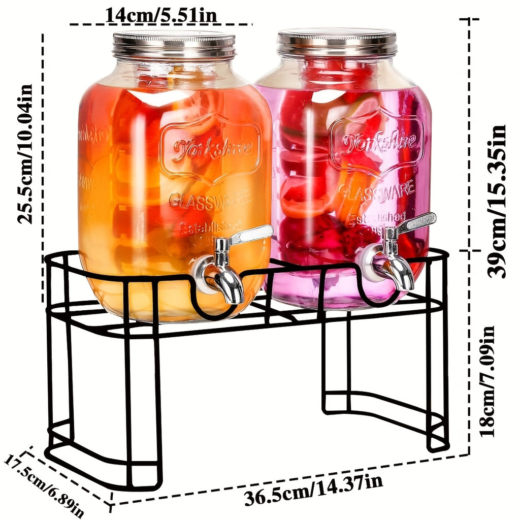 2-Pack 1 Gallon Glass Drink Dispensers for Parties, Beverage Dispenser, Glass Drink Dispenser with Fruit Infuser And Stand And Stainless Steel Spigot, Lemonade Dispenser with Ice Cylinder for BBQ, Picnic, Party, Weddings, And Events