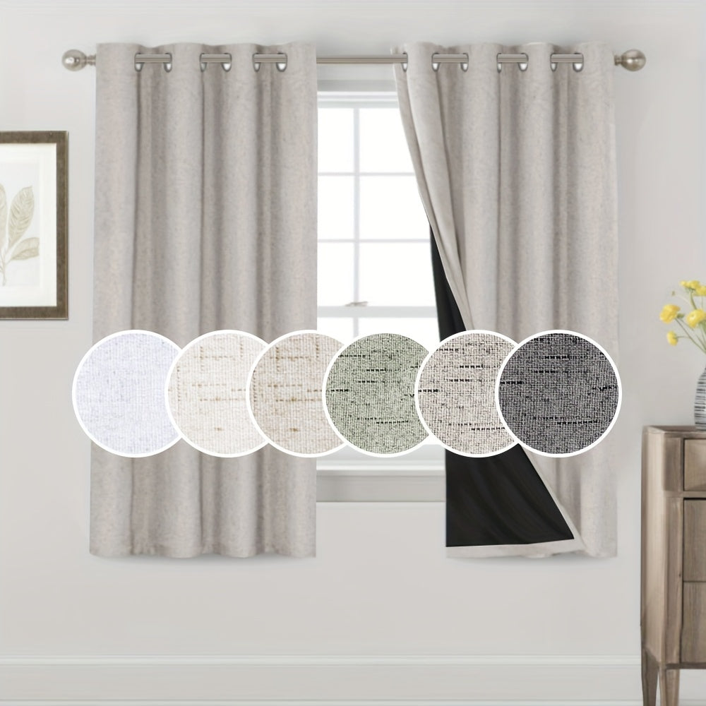 2 Panels 100% Blackout Linen Textured Curtains Thermal Insulated Curtains for Winter Noise Reducing Window Drapes with Grommet for Hall Room Bedroom Living Room PRINCEDECO