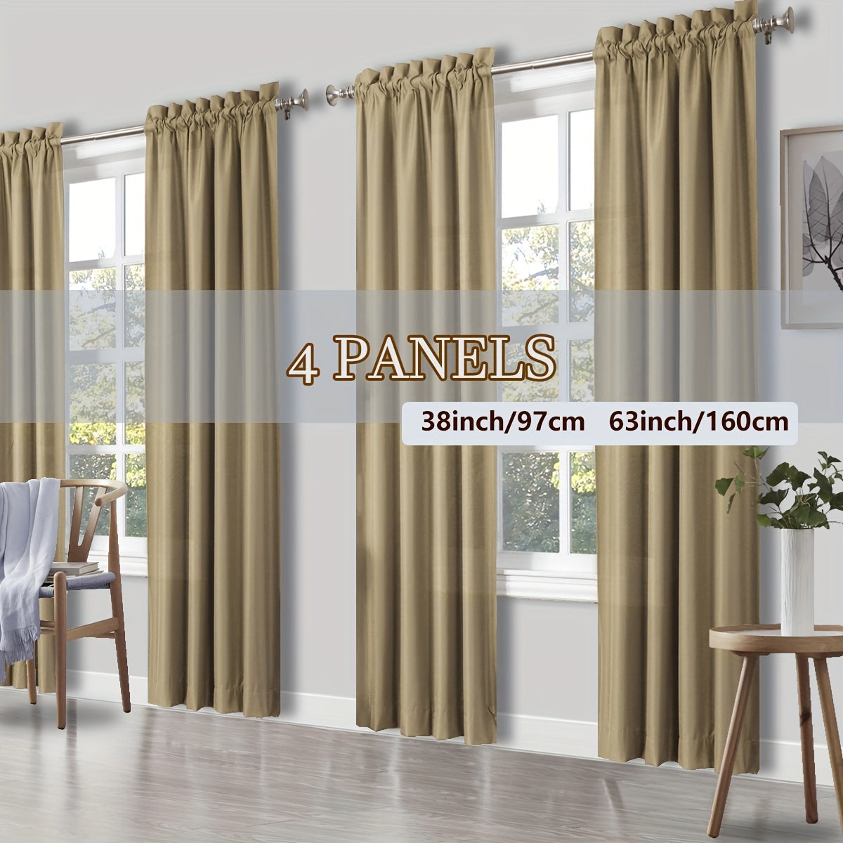 4 Panels Curtains, Solid Color Simple Rod Pocket Light Filtering Curtains, Suitable for Living Room, Office Home, Bedroom Decoration