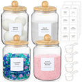 Laundry Glass Storage Jars with Airtight Lids, Labels and Spoons, Wide Mouth Canisters in 1 to 4 Pack Options for Pods, Scent Beads and Home Organization