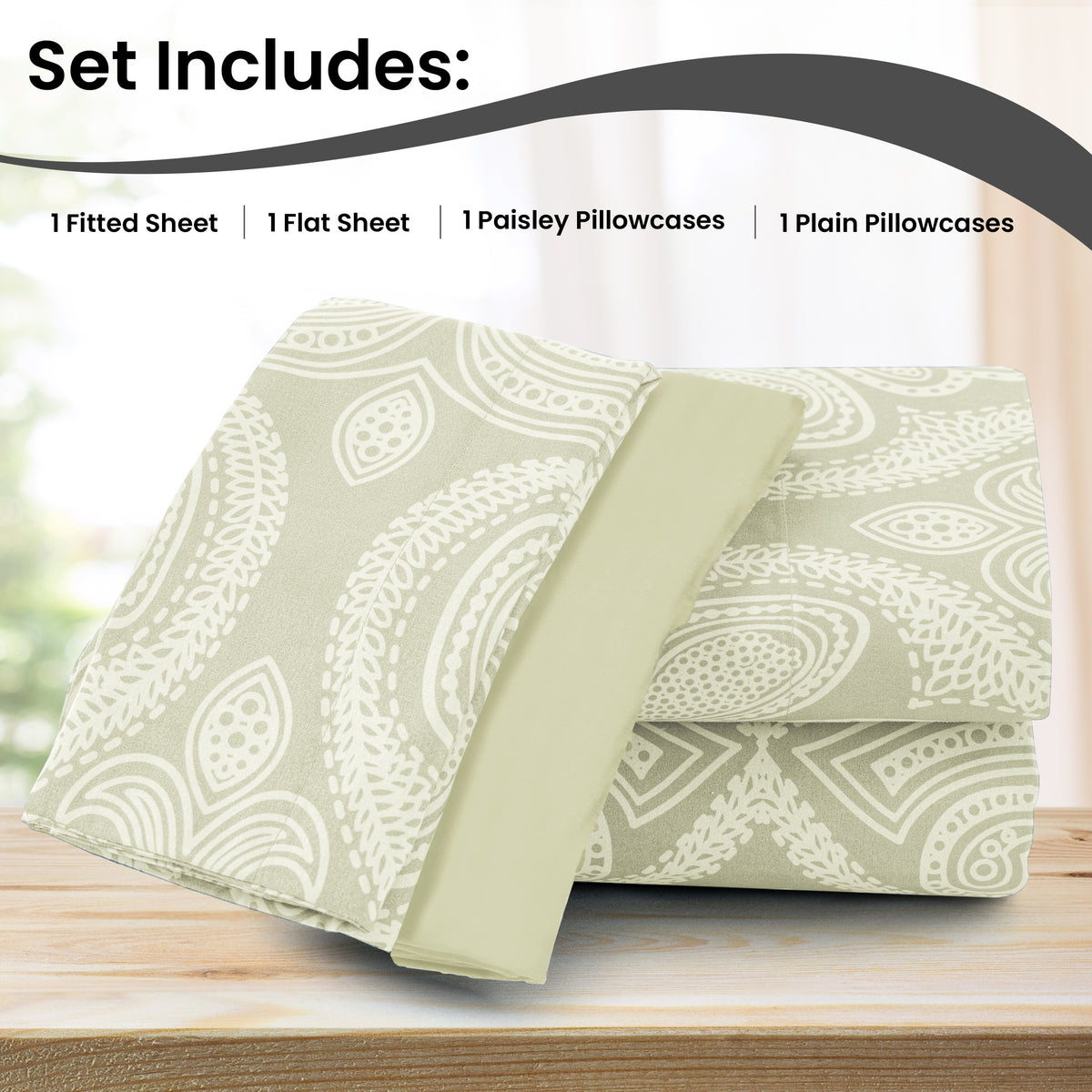 Paisley Microfiber Sheet Set, Soft 100% Polyester Bedding with 16-Inch Deep Pocket Fitted Sheet, Flat Sheet and Pillowcases in Six Bed Sizes