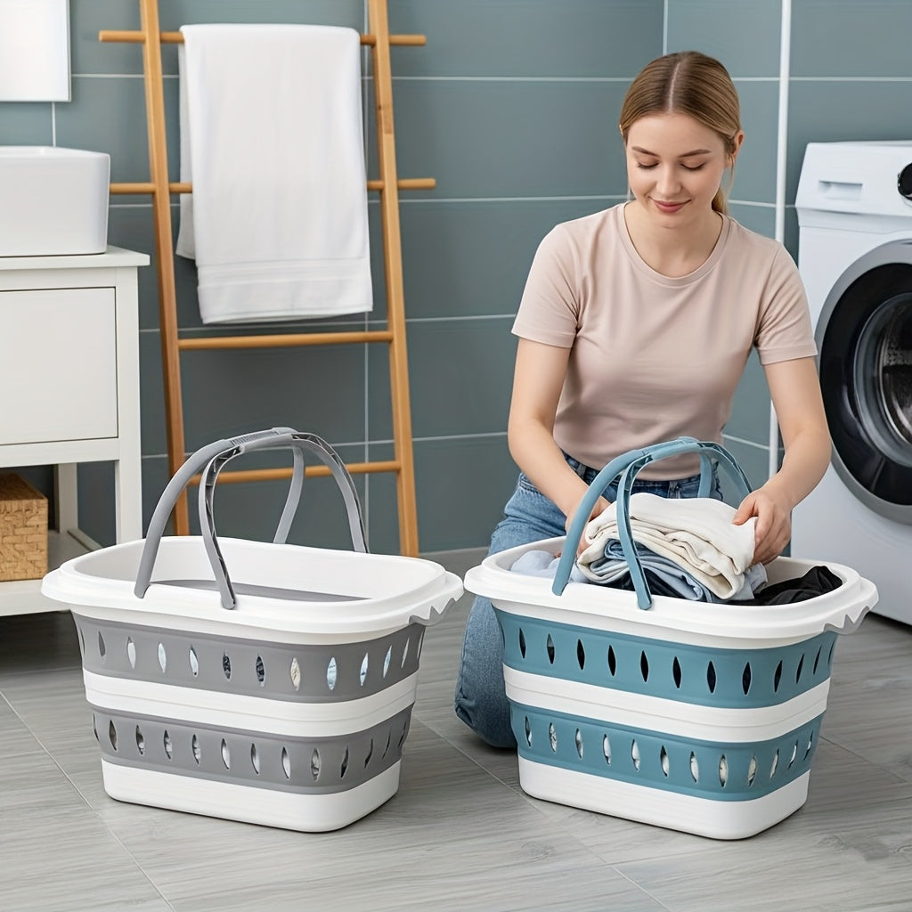 Foldable Plastic Laundry Basket with Handles, Collapsible Laundry Hamper, Space-Saving Dirty Clothes Storage Organizer Bin, Portable Storage Basket for Bedroom Closet Bathroom, College Dorm Room Essentials, Apartment Must-Haves, Laundry Baskets