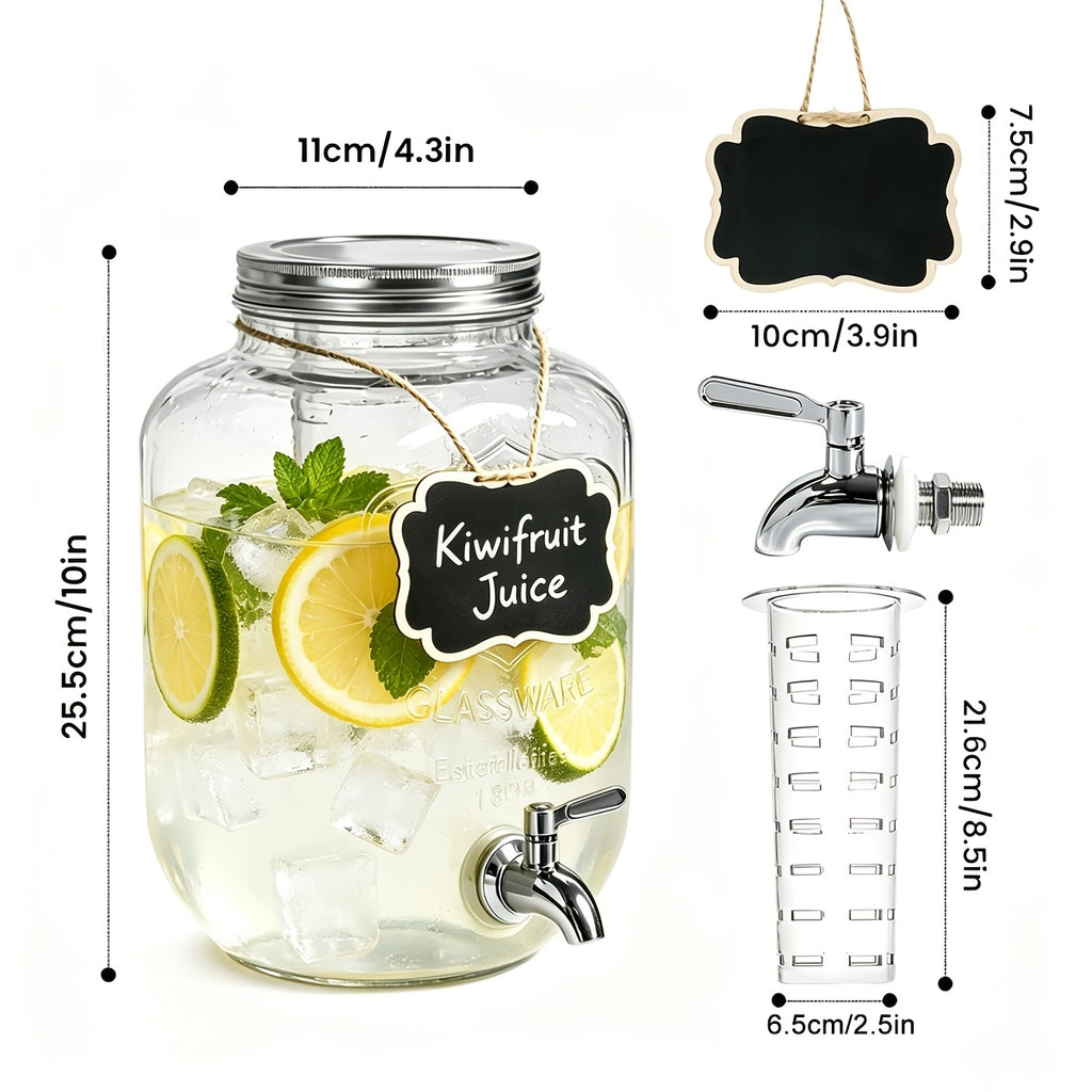 2-Pack 1 Gallon Glass Drink Dispensers for Parties, Beverage Dispenser, Glass Drink Dispenser with Fruit Infuser And Stand And Stainless Steel Spigot, Lemonade Dispenser with Ice Cylinder for BBQ, Picnic, Party, Weddings, And Events