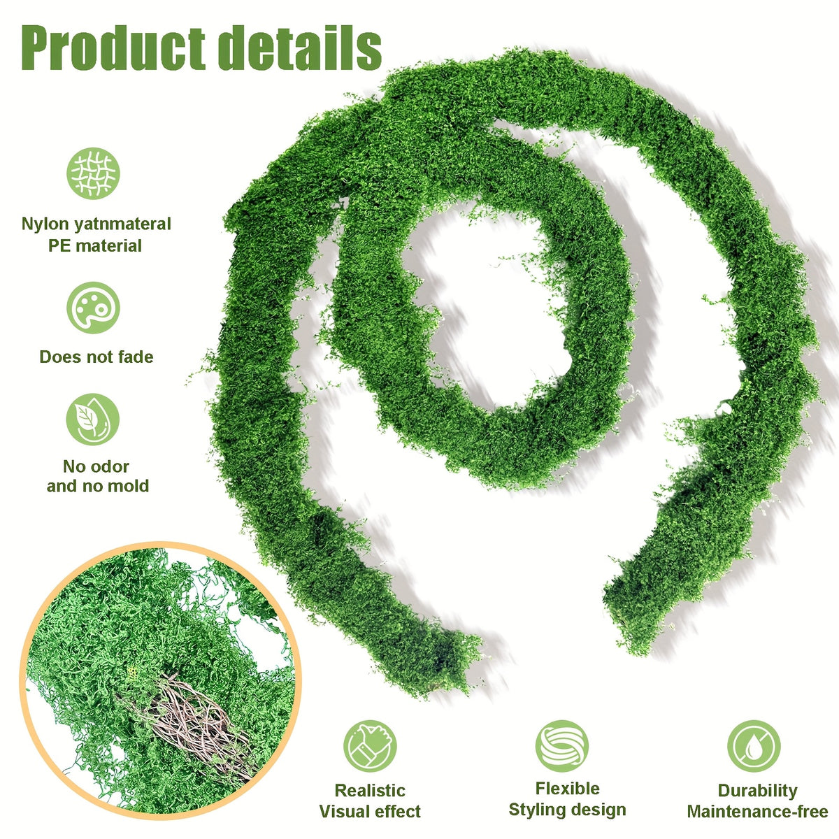 196.85inch/118.11inch/59.06inch Artificial Vine, Decorative Moss Vines, Home Decoration Plants, Can Be Used For Wall Decoration, Wedding Background, Fence, Garden Decoration, Christmas, Party Decoration, Festival Decoration