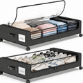 Rolling Under Bed Storage Containers, 2-Pack Black Organizers with Clear Lids and Wheels for Shoes, Clothes and Space-Saving Dorm Bedroom Organization