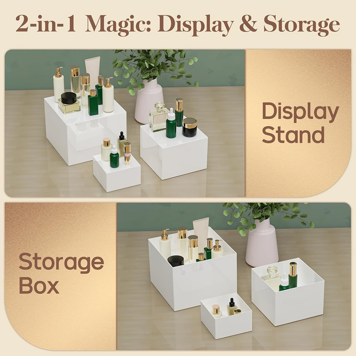 6pcs Buffet Risers, Food Risers for Buffet Table Display Stand Shelf for Party Catering Dessert Collectibles Acrylic Cube Boxes Display with Hollow Bottoms White Set, (3", 4", 5", 6", 7", 8", 9", 10")