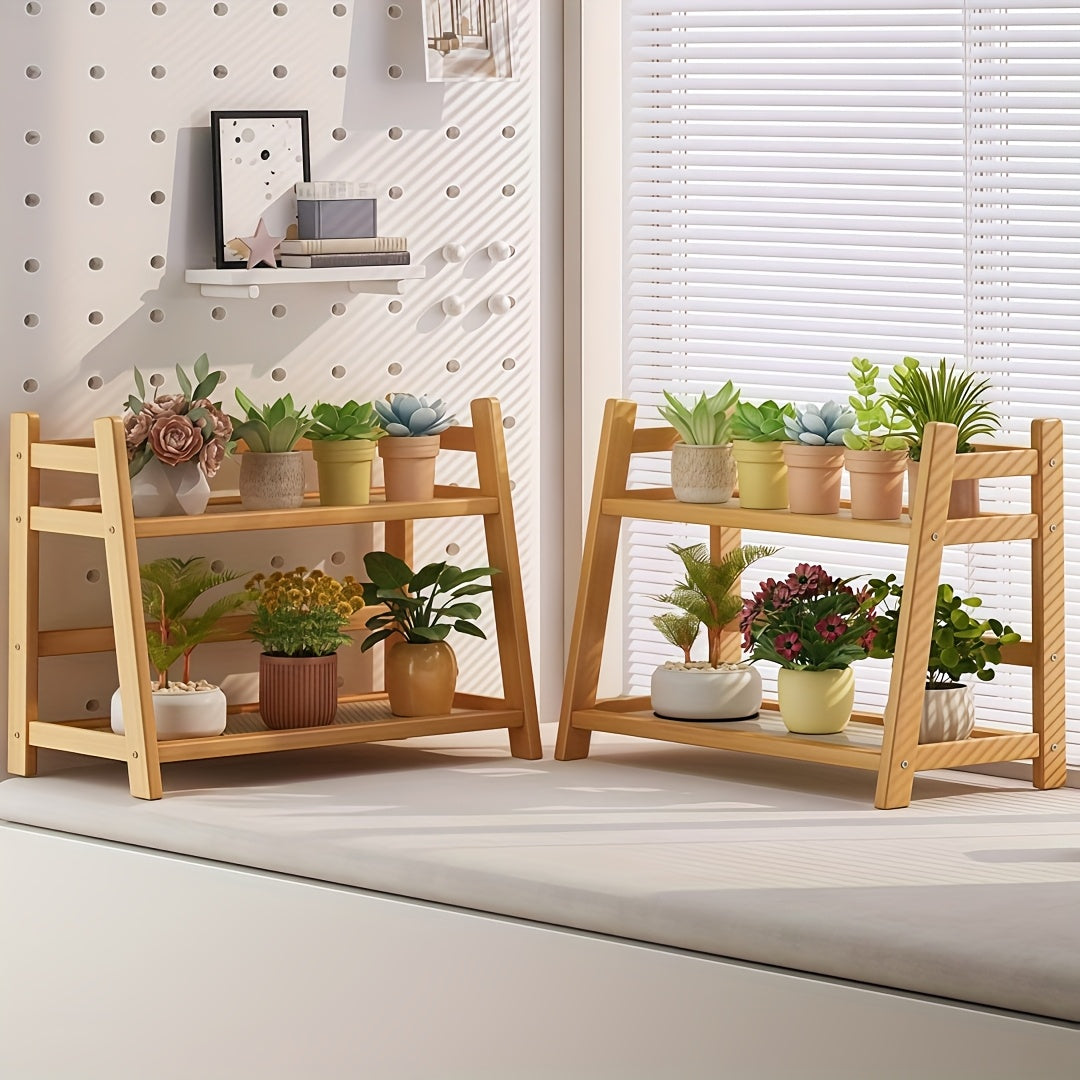 2-Tier Wooden Storage Rack - Modern Vintage Cream Trapezoid Shelf | Wood End, Multi-Purpose Countertop Organizer for Kitchen, Office, Bedroom And Dorm | Perfect for Coffee Mugs And Daily Essentials - 1/2pcs (Large Medium)