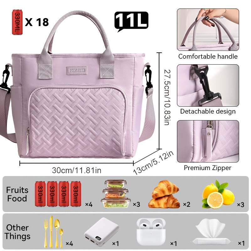Extra Large 2.91gal Insulated Lunch Bag, Portable Thermal Tote with Adjustable Shoulder Strap and Handle, Cold & Hot Food Carrier, Beach Cooler Bag for Outdoor Use, Keeps Meals Fresh and Delicious, Non-Food Contact