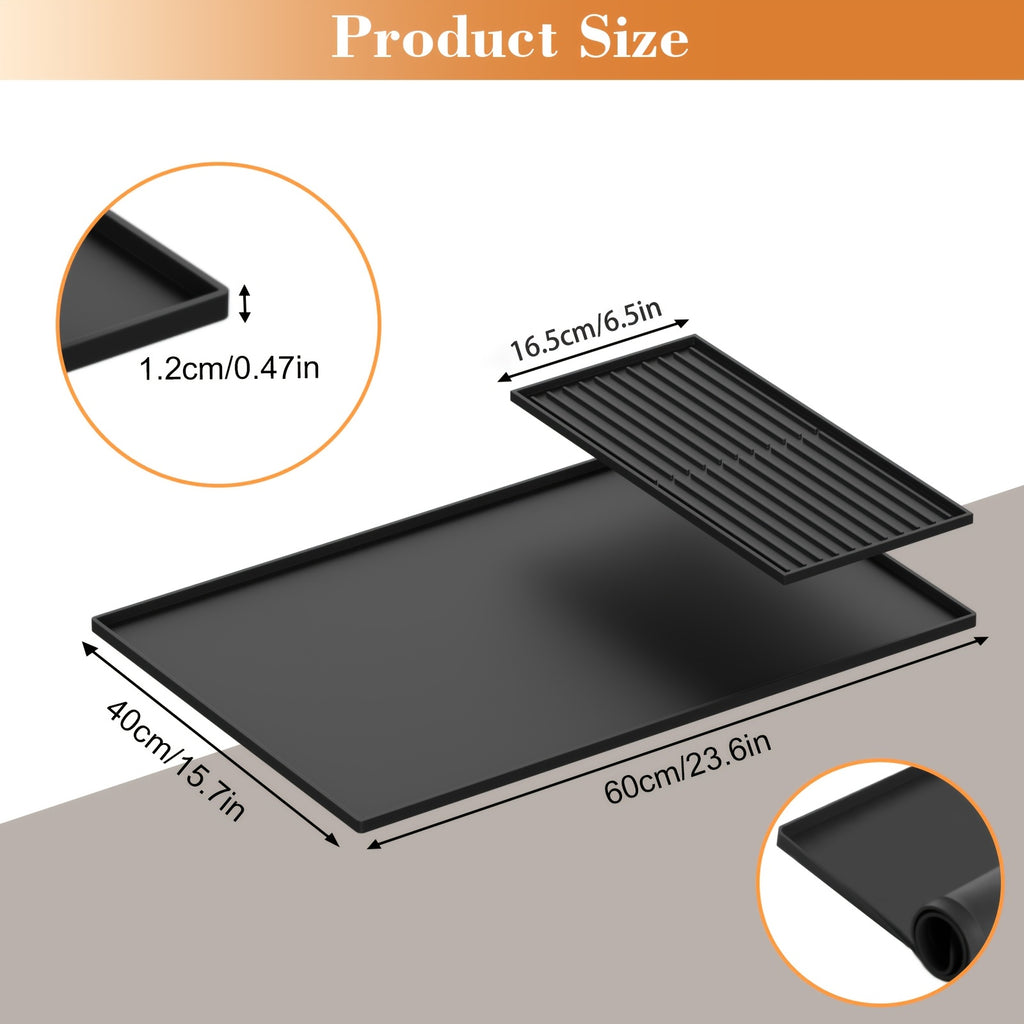 2-in-1 Silicone Coffee Mat with Raised Edges, Countertop Coffee Bar Mat, Suitable as a Coffee Bar Accessory for Under Coffee Machines and Espresso Machines, Dish Drying Mat, Black, 23.6'' X 15.7''