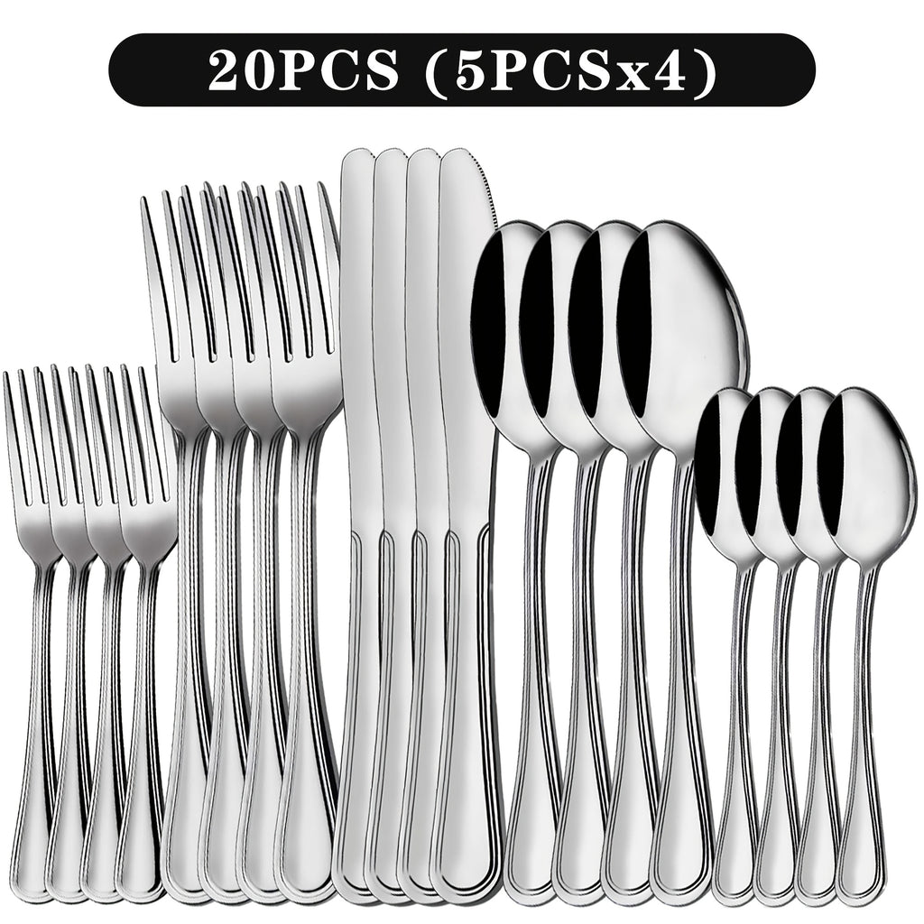 Stainless Steel Flatware Cutlery Set, 20/22/40/60/72pcs for 4/8/12, Silvery/Black/Golden, for Home Kitchen Restaurant Hotel, Affordable Utensils Set, Mirror Polished, Dishwasher Safe, Perfect for Gifts Weddings Outdoor Camping.Local Warehouse