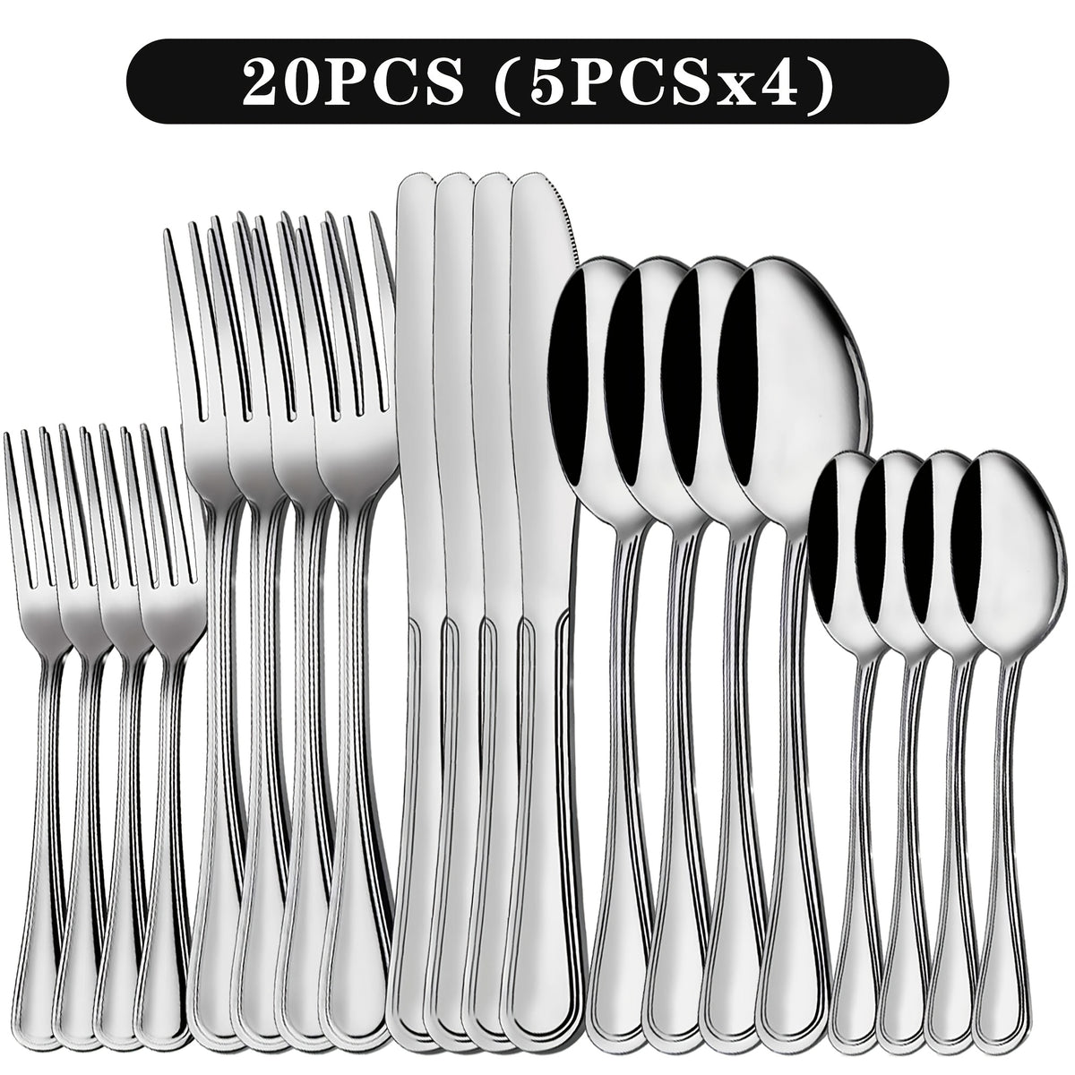 Stainless Steel Flatware Cutlery Set, 20/22/40/60/72pcs for 4/8/12, Silvery/Black/Golden, for Home Kitchen Restaurant Hotel, Affordable Utensils Set, Mirror Polished, Dishwasher Safe, Perfect for Gifts Weddings Outdoor Camping.Local Warehouse