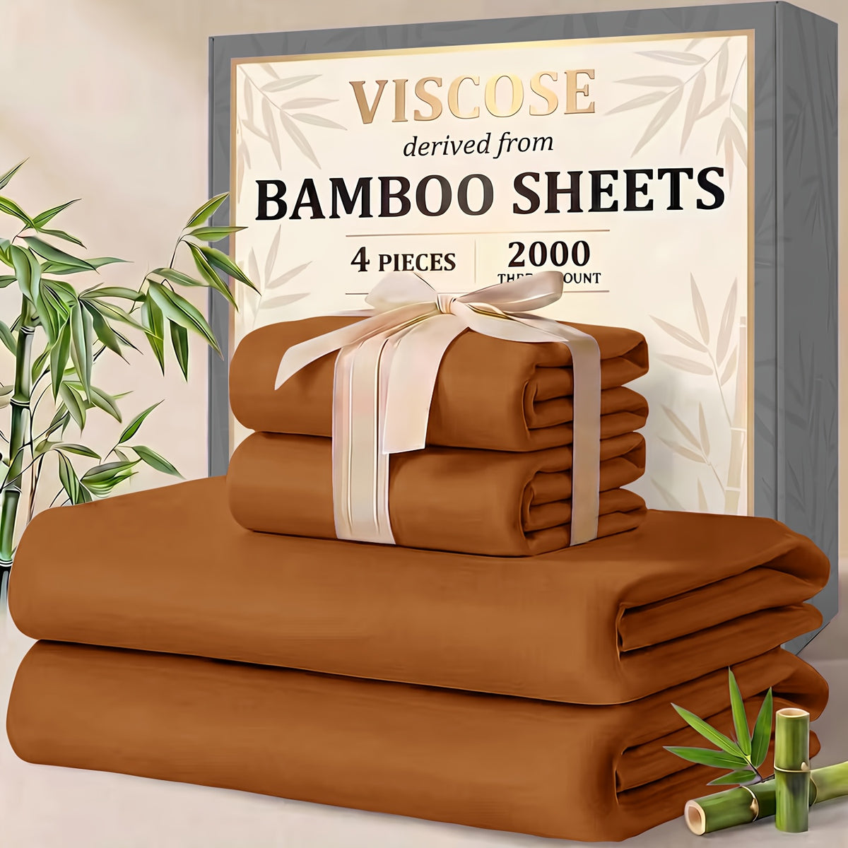 4/6pcs Cooling Bamboo Sheet Sets - Queen Size Soft 2000TC Luxurious Hotel Sheets, Luxury Kids Fitted Sheet, with 16-Inch Deep Pocket, Kids Sheet & Pillowcases And Breathable Night Sweats, Suitable for All Seasons, Twin/Full/Queen/King