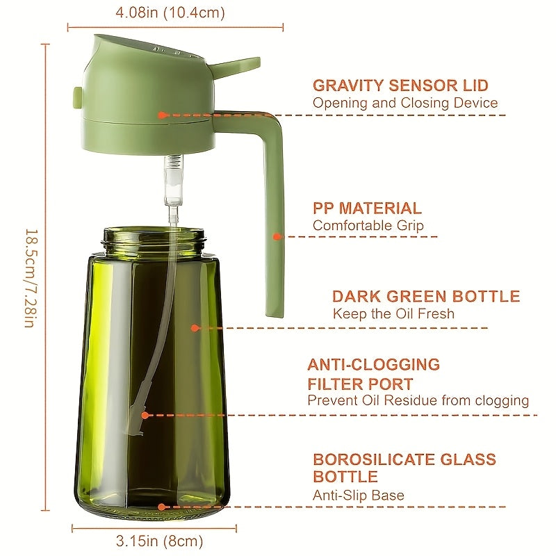2pcs 2-in-1 Premium Kitchen Glass Olive Oil Dropper & Cooking Sprayer | Food Grade, Spill Proof, Automatic Flip Cap - Durable Kitchenware for BBQ, Outdoor & Kitchen Use, Olive Green Or Clear Color Random