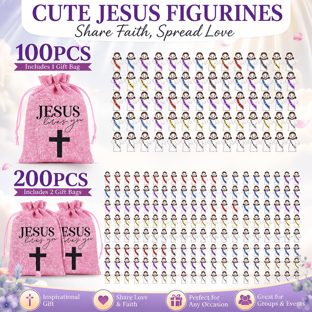 Halloween 100/200 Mini Jesus Figurines | Creative "Jesus Loves You" Party Favors and Table Centerpieces | Suitable for Easter, Christmas, Thanksgiving, New Year, and Church Event Religious Gifts, Random Color