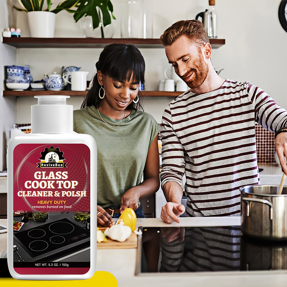 Cooktop Cleaning Paste Removes Grease, Oil Stains & Burnt-On Food From Stove Tops & Burners, Easy Scrub Kitchen Cleaner