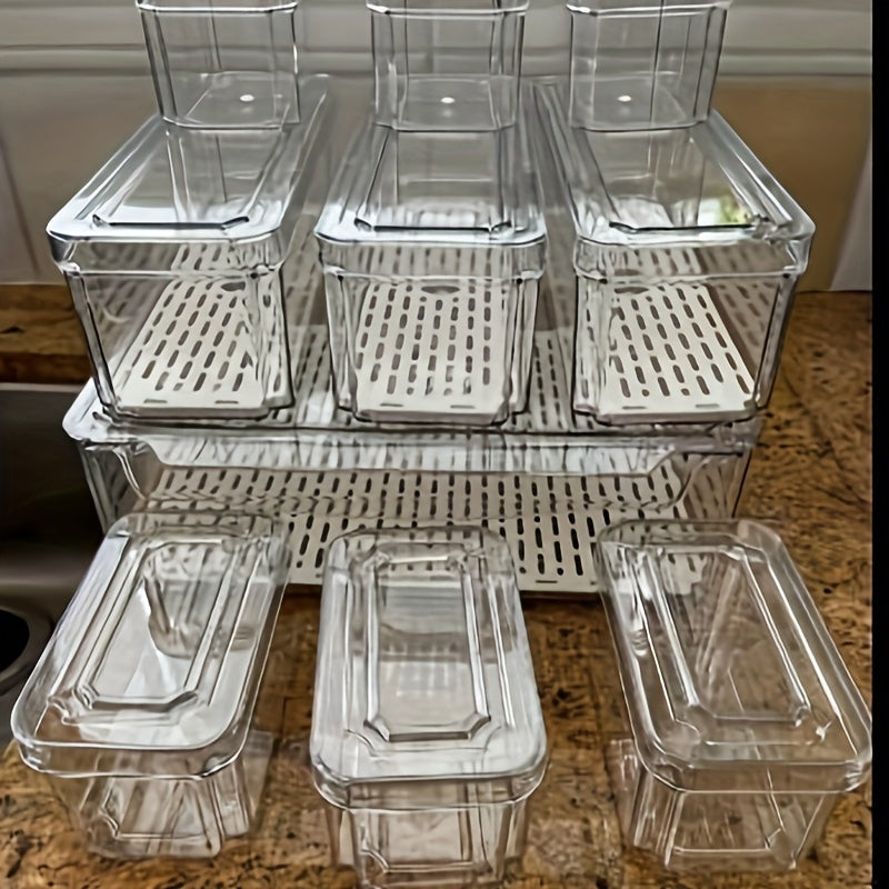 10-Pack Refrigerator Organizer Bins, Fridgeorganizers And Storage Clear, Stackable Fridgeorganizer with Lid, Bpa-Free Fruit Storagecontainers for Fridge, Kitchen, Food, Producevegetable