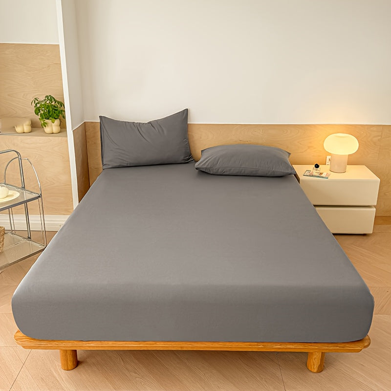 Twill Fitted Sheet Set, 3-Piece Soft Solid Color Bedding with Two Pillowcases in Nine Colors and Twin Full Queen King Sizes for Bedrooms and Guest Rooms