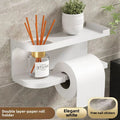Self-Adhesive Toilet Paper Holder, Wall-Mounted Bathroom Roll Organizer in White or Black for Modern Restrooms and Everyday Bathroom Storage