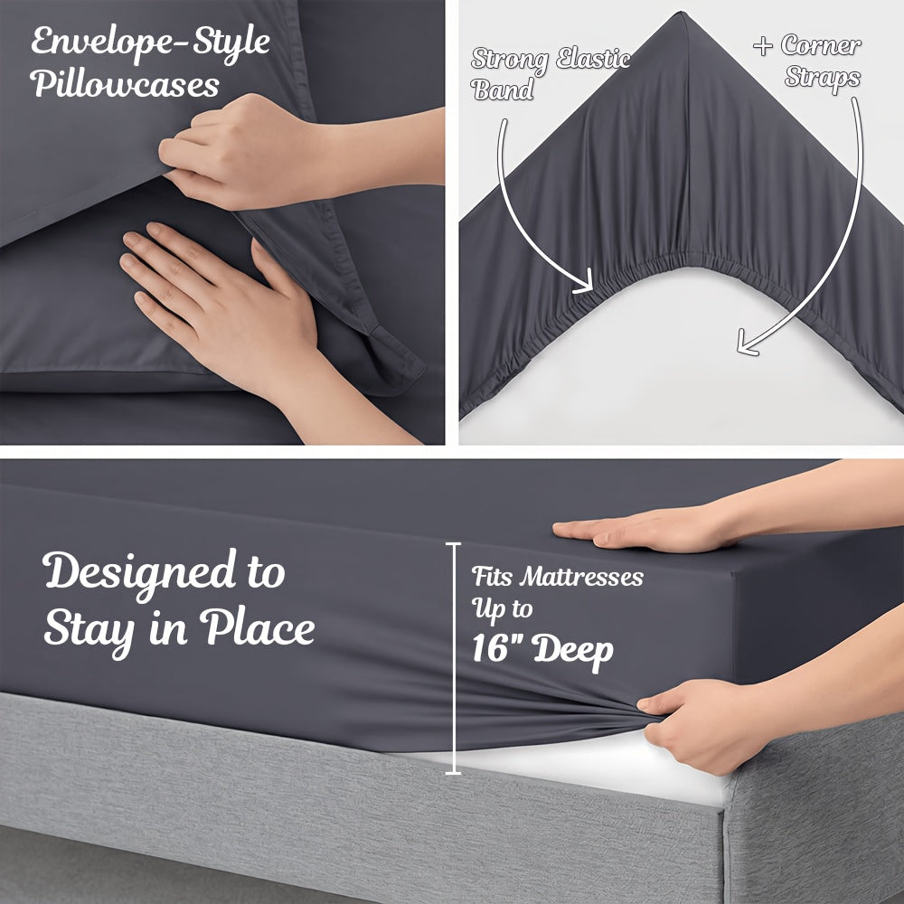 4pcs/6pcs Bamboo Cooling Queen Size Sheet Set - Children Bedding, Breathable and Comfortable - Fit for Hot Sleepers and Sweats, Pillowcases, Flat Sheet and Fitted Sheet - A Perfect Gift