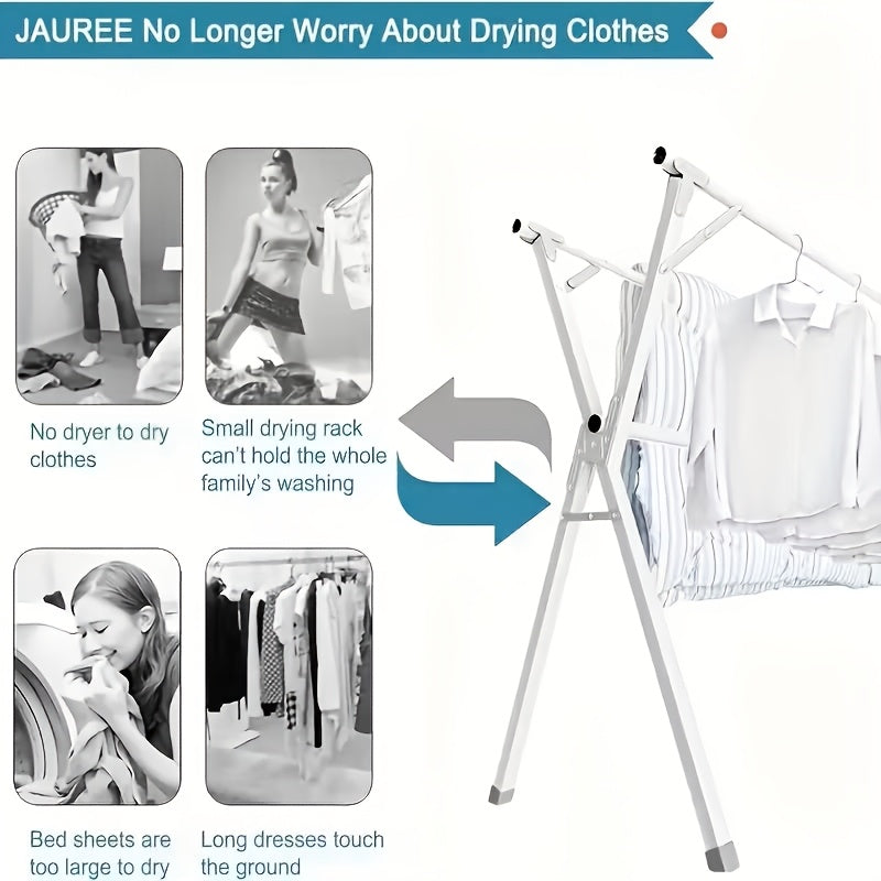 Three-Bar Foldable Clothes Drying Rack, 63", 78.7" & 95'' Retractable Length, Indoor & Outdoor Use, Durable Metal Collapsible Laundry Drying Rack, Heavy Duty Stainless Steel Clothesline Drying Racks, Drying Racks