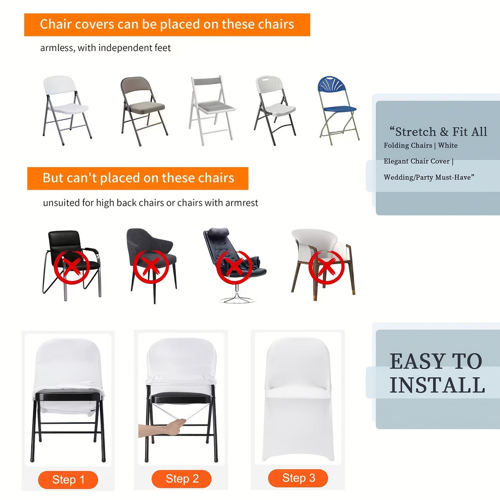 10/30/50/100pcs High-Quality Spandex Folding Chair Covers - Wedding Decorations Essential - Wedding Stuff, Perfect For Party Supplies, Birthday, Camping & Halloween Decor