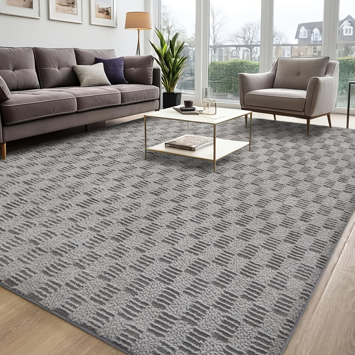 1pc Luxurious Rectangular Shaggy Plush Carpet Rug - Soft, Fluffy, Tie-dyed, Solid, Dark-colored, Non-slip, Machine Washable - Perfect for Living Room Sofa, bed Room, Home High-end Decorative, Easy to Clean, Long-lasting, and Versatile