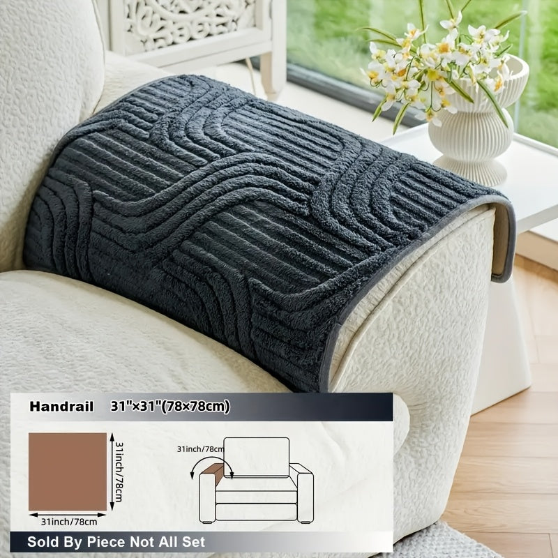 1pc Pet Friendly Sofa Cover, Dog Friendly Non Slip Furniture Protector, Fox Tail Patterned & Solid Color Shu Velveteen Plush Sofa Cushion, All Season Short Plush Sectional Sofa Cover for Living Room Bedroom Office