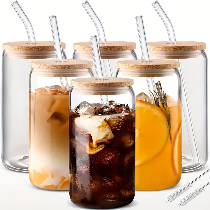 4/6pcs, 18.6oz/550ml, Including Lid, Straw, Straw Brush Glass Cup Set. The Elegant Shape Of The Drinking Cup Is An Ideal Gift, And The Can Shaped Glass Cup Is Suitable for Any Beverage And Occasion