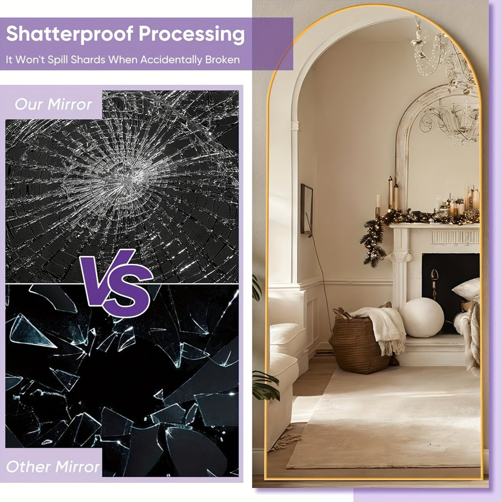 A Full-Length Mirror Measuring 59"X18", 64"X21", Or 68"X26" in an Arched Design, Suitable for Freestanding Use. This Full-Body Mirror with a Stand Is Perfect for Bedrooms, And It Can Also Be Mounted for Use in Living Rooms Or Cloakrooms