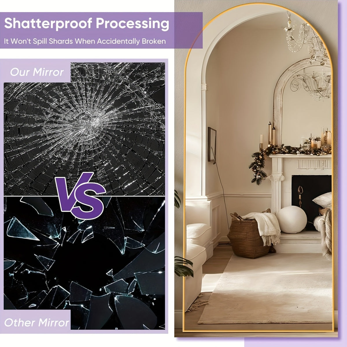 A Full-Length Mirror Measuring 59"X18", 64"X21", Or 68"X26" in an Arched Design, Suitable for Freestanding Use. This Full-Body Mirror with a Stand Is Perfect for Bedrooms, And It Can Also Be Mounted for Use in Living Rooms Or Cloakrooms