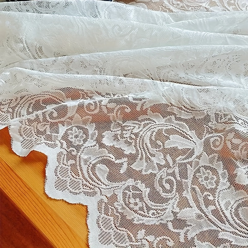 1pc French Paisley Lace Tablecloth, Rectangular Polyester Table Runner for Dining and Coffee Table, Washable, Easy Clean, Home Decor for Christmas, Machine, Solid Pattern, Square Shape