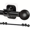 No Drill Curtain Rod with Adhesive Brackets, 5/8 Inch Window Drapery Pole with Ball Finials in Black or Gold Options for Apartment Decor