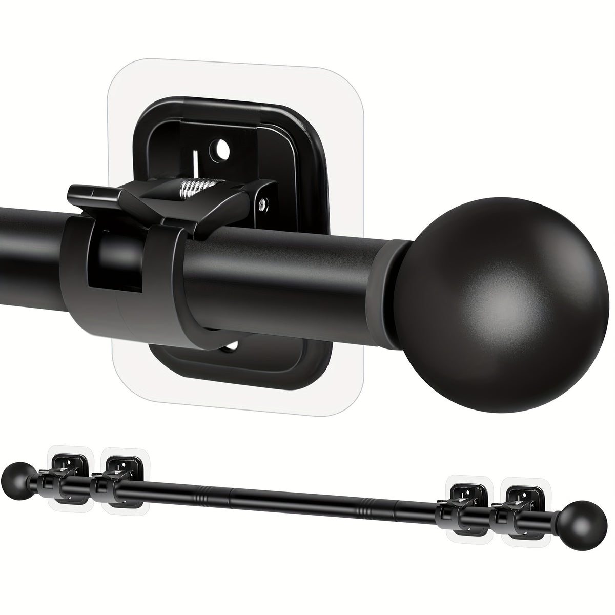 Curtain Rods No Drilling for Windows Set 32 to 48 Inch, 5/8 Inch Diameter Drapey Pole with No Drill Curtain Rod Brackets, Renter Friendly Cortineros Para Ventanas with Adhesive Holder Hook (Black)