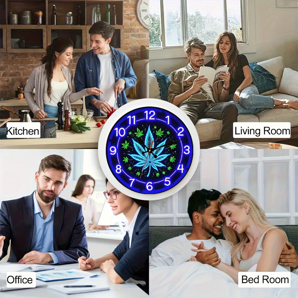 1pc, Neon Style Wooden Silent Wall Clock, Suitable for Basement, Bookstore, Staircase Wall Decoration, 10* 10inch, Uses AA Battery(Battery Not Included) Teacher's Day, Graduation Day, Halloween Decoration Clock, Gift