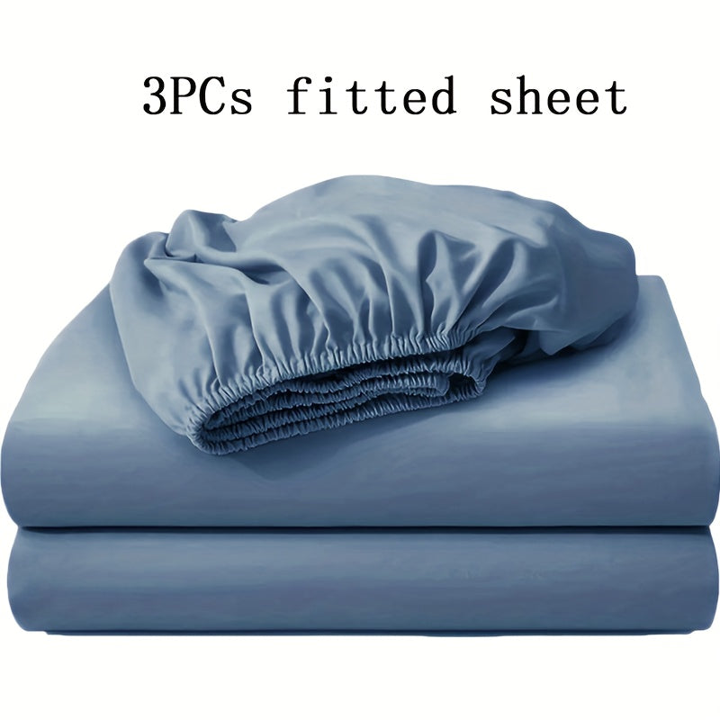 3pcs Soft Comfortable Bed Sheets Mattress Cover | Include 2 Pillowcases, Layered Fitted Sheet with Solid Color Bedding Design, Ideal for Bedroom, Guest Room, and Hotel Mattress Protection