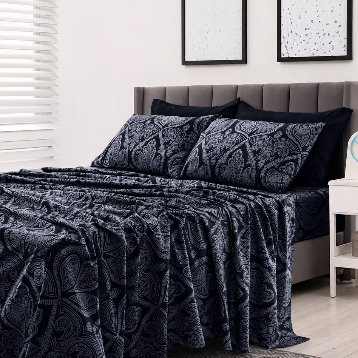 Hannah Bedding Paisley Sheet Set – 4/6-Piece Soft 100% polyester Bed Sheets, Wrinkle-Free & Luxurious – Includes Deep Pocket Fitted Sheet, Flat Sheet & Pillowcases – Available in 6 Sizes & Multiple Colors