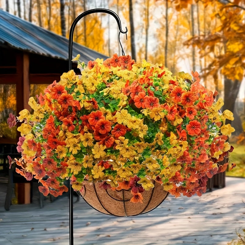 8 Artificial Autumn Bouquets- UV-resistant Non-fading Orange Chrysanthemum Decoration, Suitable for Home, Porch, Garden, Wedding Decoration- Four Seasons Indoor/outdoor Decoration, Low Maintenance Design, Durable Plastic Material, Multi-scene Autum