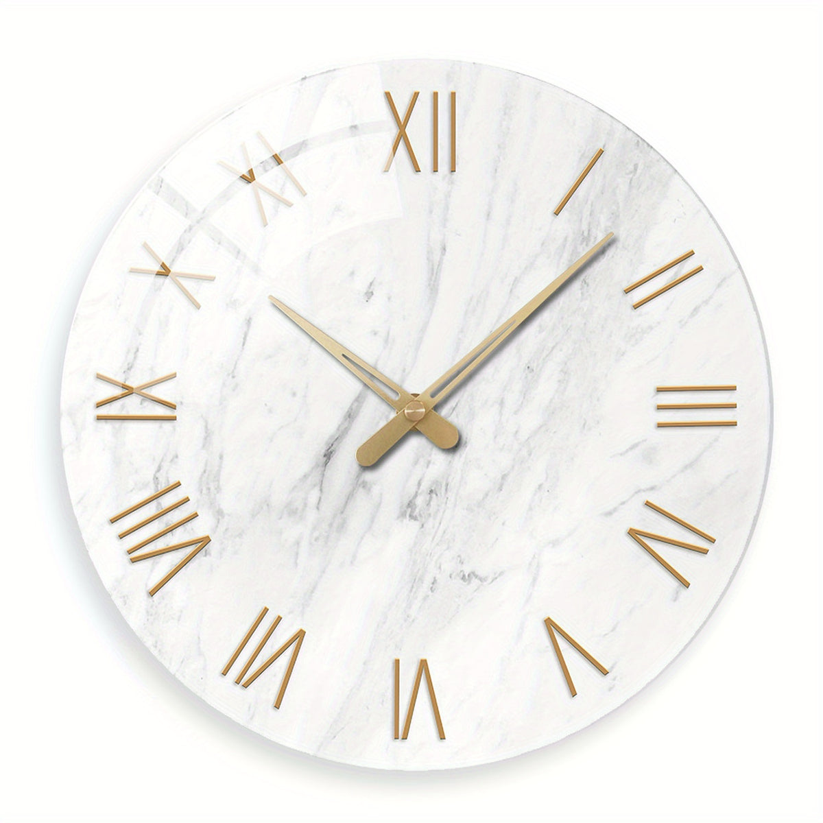 Modern White Tempered Glass Large Wall Clock - 4mm Thickened, 12-24 Inch Marble Texture Silent Clock, Large Size, Battery Powered, Handcrafted, Suitable For Living Room, Aesthetic Room, Bedroom, Office Decorative Clock, Ideal Gift